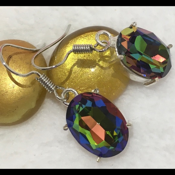 Rainbow Quartz Gemstone Handmade Dangle Earrings - Picture 4 of 4